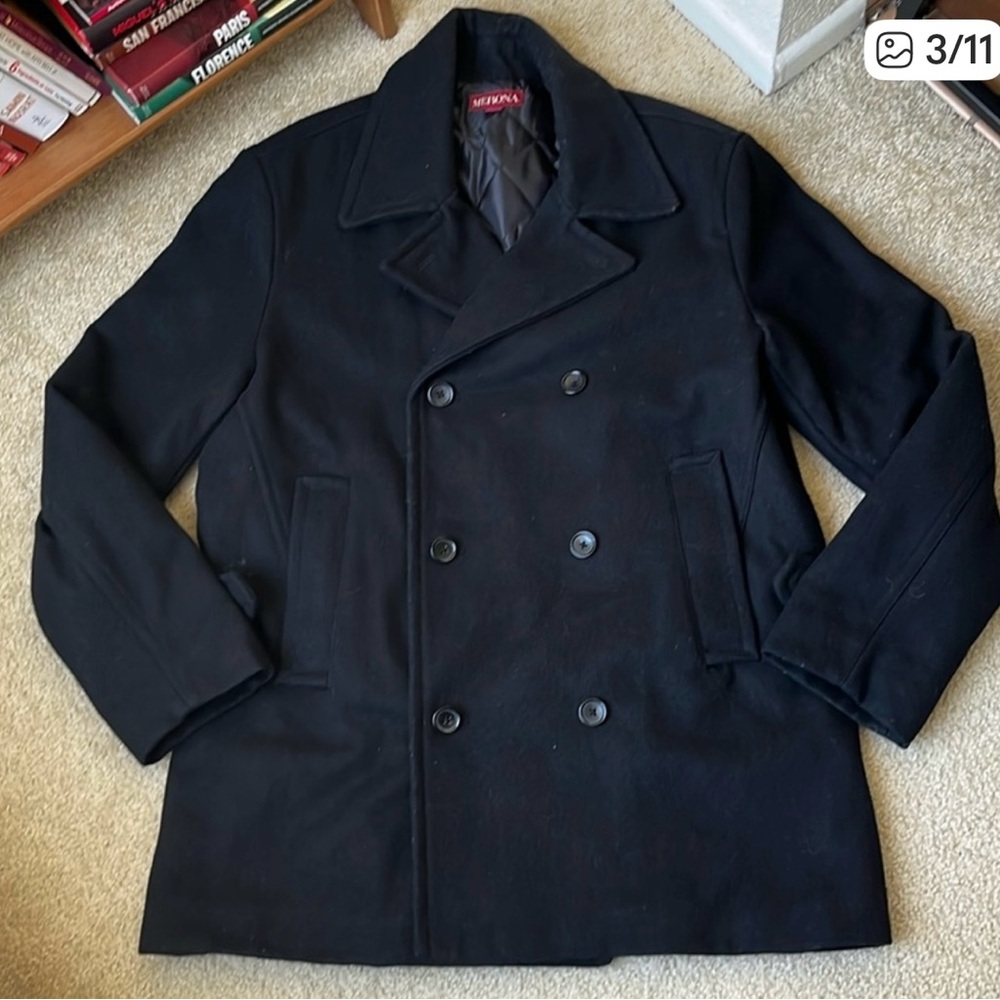 Merona Black Pea Coat. Men’s L - Picture 8 of 11